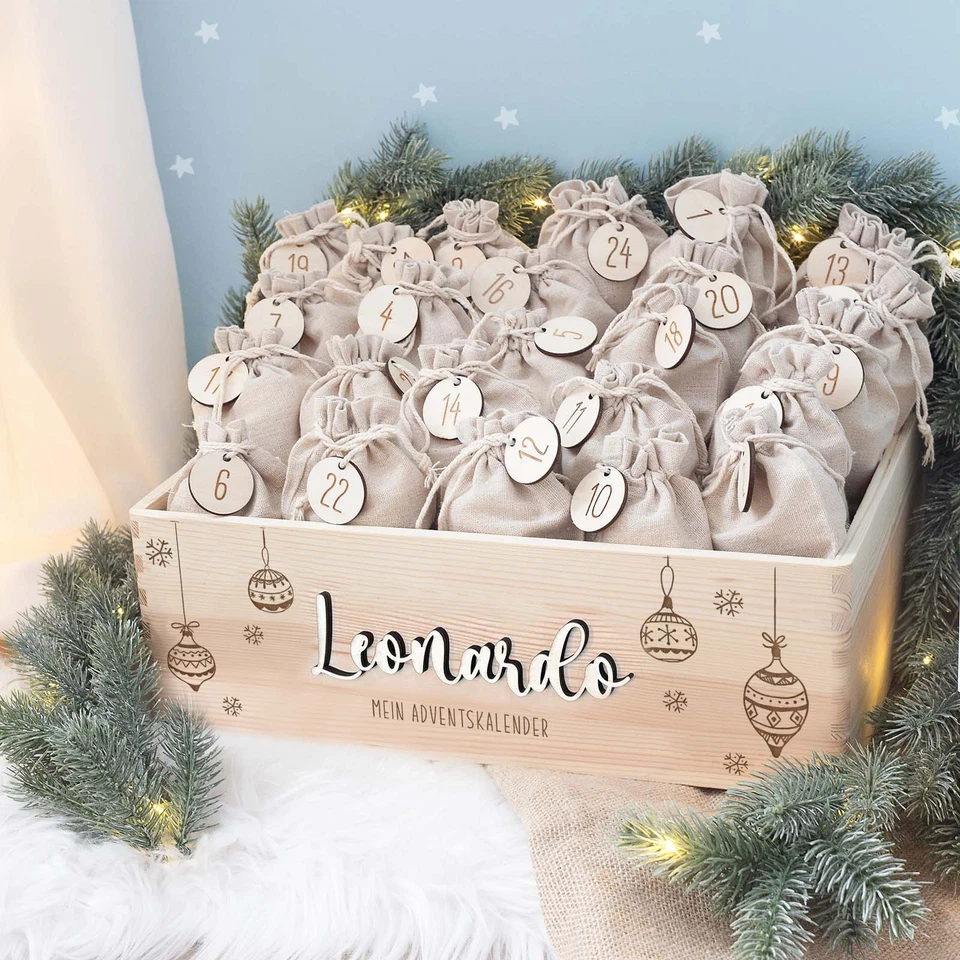 Personalisierbare Adventskiste Kugeln mit 3D-Name Adventskalender zum Befüllen - Bild 2 von 4