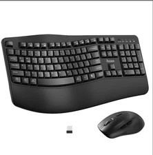 Wireless Keyboard & Mouse Combo,2.4G Full Size Wave Keys Ergonomic Keyboard.New