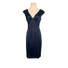 David Meister blue satin knee length sheath dress size 4
