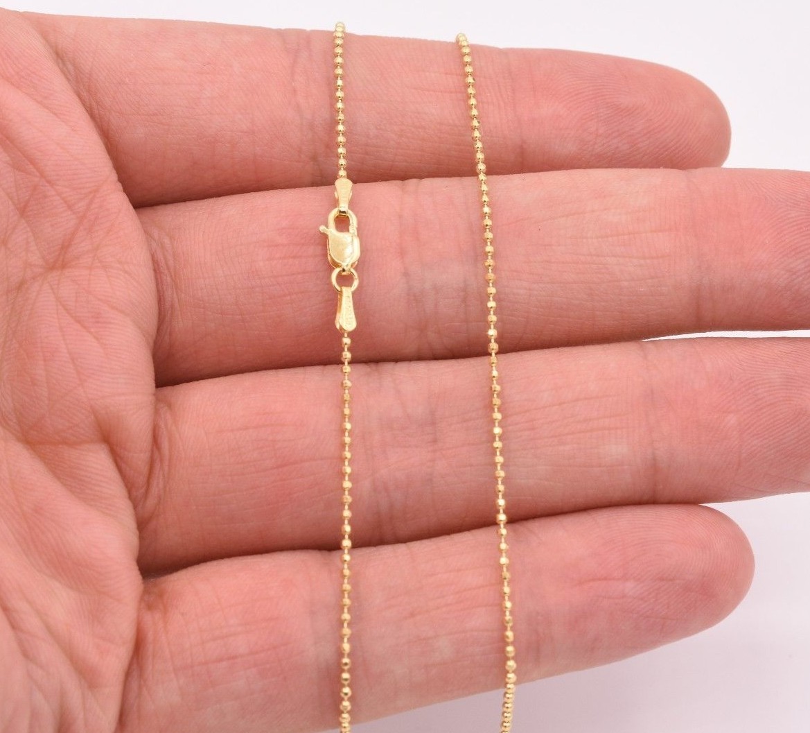 1.2mm Round Diamond Cut Bead Ball Chain Necklace Real Solid 14K Yellow