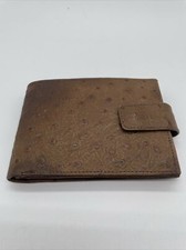 Vintage Brown Ostrich Leather Bifold Coin Purse Wallet 4.75 by 3.5 Inch Closed