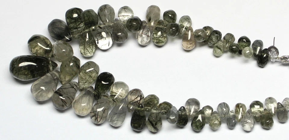 AAA Natural Green Rutile Quartz 7x4 mm to 18x10 mm Plain Teardrop Beads Gemstone - Image 3 of 4