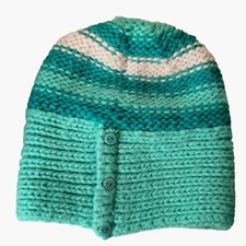 Orage Beanie Hat Aqua Teal White Button Detail Knit Girls M Medium 2014