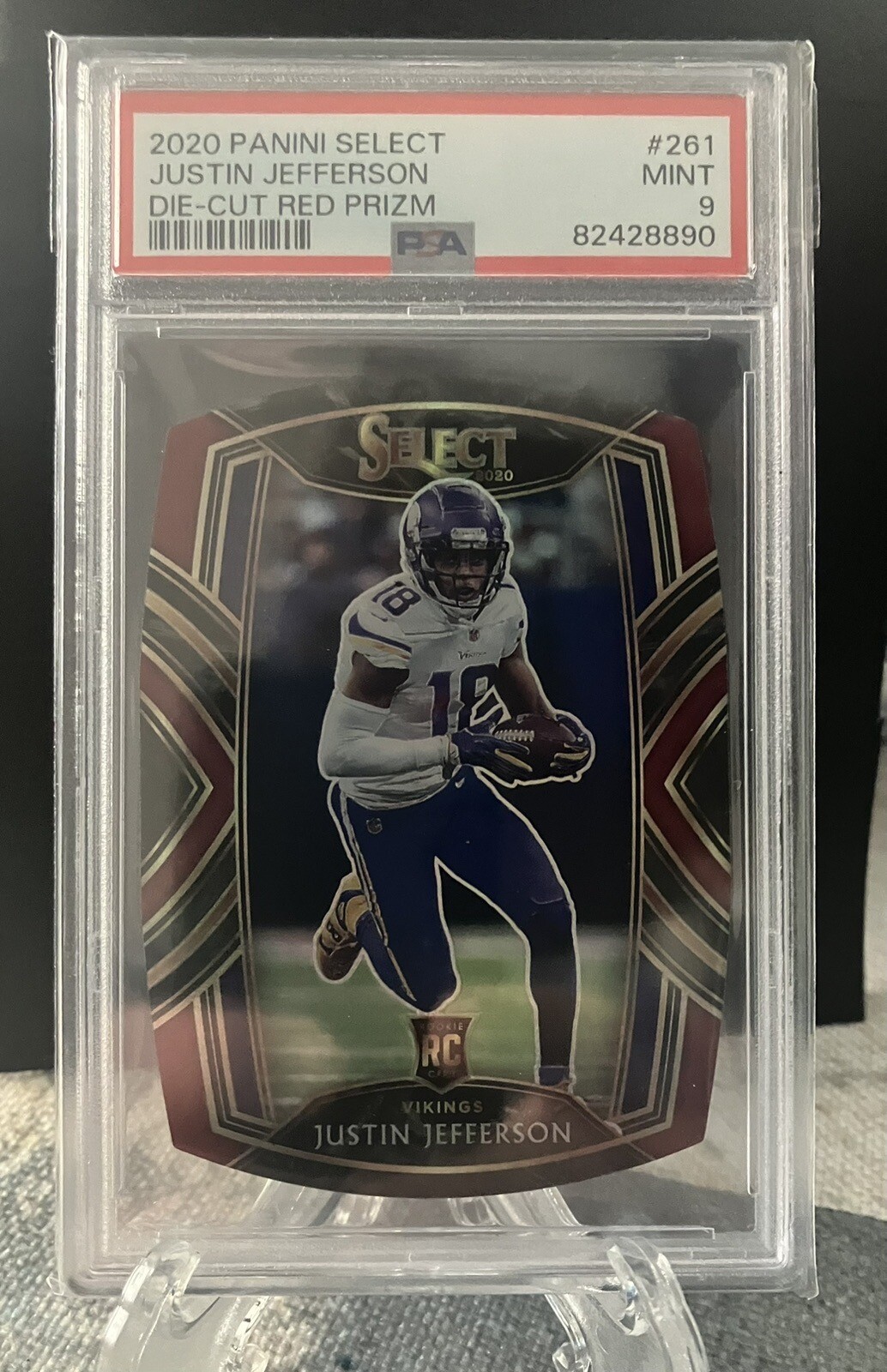 2020 Select Justin Jefferson Red Prizm Club Level Die-Cut Rookie RC #261 PSA 9