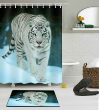 Tiger Cyan Waterproof Bathroom Polyester Shower Curtain Liner Water Resistant