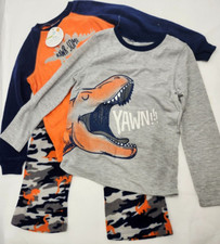 Member's Mark size 7 Boy's Orange/ Black Blue Fleece 3 Piece Pajama Set New 