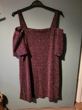New Look Size 14 Pink Glitter Cold Shoulder Short Sleeve Dress (823/38/v)