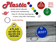 ROUND PLASTIC Pet Dog Cat Identification Name Tags-A Custom Engraved ID Tag