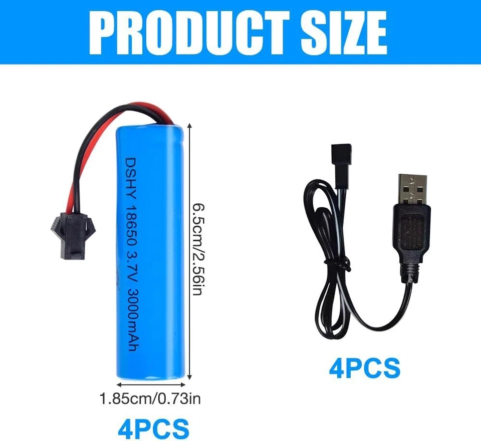 4x Batería 3.7V 1200mAh y Cable USB para DE45 DE42 1:14 SM-2P - Azul - Imagen 4 de 4