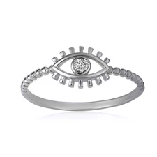 .925 Sterling Silver Evil Eye Protection CZ Beaded Band Ring