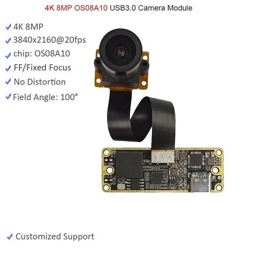 4K 8MP OS08A10 USB Camera Module FF Fixed Focus No Distortion UVC OTG Drive Free