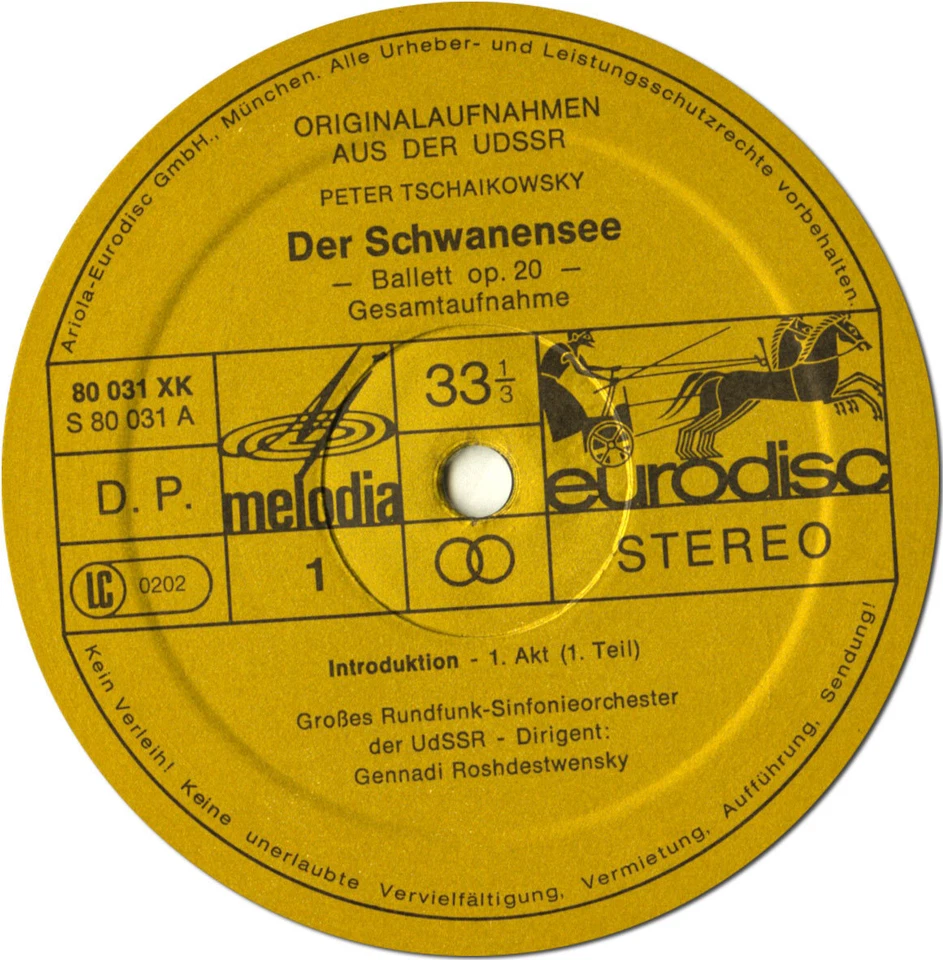 TCHAIKOVSKY Swan Lake Ballet ROZHDESTVENSKY Eurodisc 80034+ 3LP Die-Cut Cover - Image 3 of 3