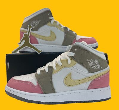 Air Jordan 1 Mid SE  Pastel Grind  GS Size 4Y (DJ0338-100) BRAND NEW
