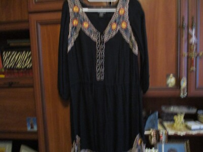 VTG Angie 80s Women Rayon India Bohemian Black Embroided Dress M | eBay