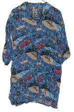 Route 66 Island Collection Hawaiian Shirt Blue Men s Size 2XL 100 Rayon Vintage