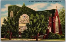 Brunswick Georgia GA, St. James Evangelical Lutheran Church, Vintage Postcard