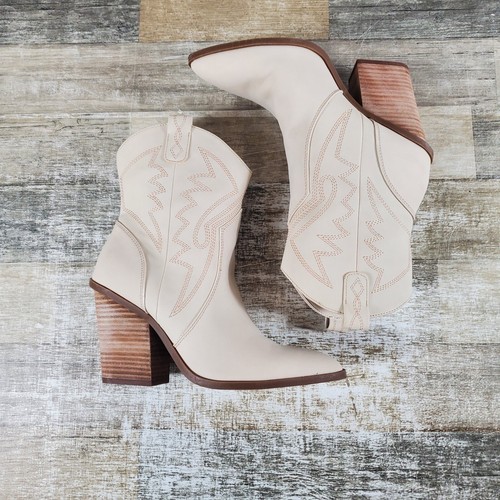 Dolce Vita Nakeeta Womens Booties Sz 8.5 Ivory Leather Cowboy Western Ankle Boot