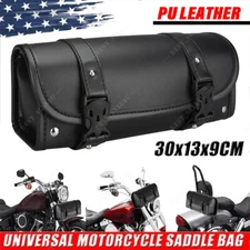 12'' Motorcycle Fork Tool Bag SaddleBag Storage Pouch Luggage Handlebar Leather