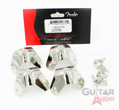 (Set of 4) Genuine Fender Nickel Metal Amp Corners 3-Screw Mounting with Screws