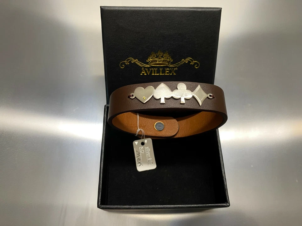 Pulsera de póquer de cartas de juego de plata de ley 925 real sobre cuero genuino regalo Foto 4 de 4
