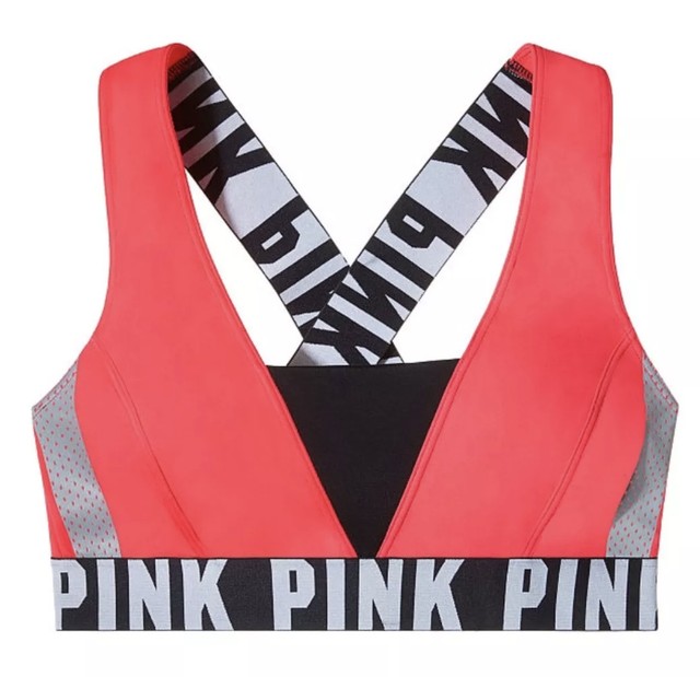 Victorias Secret PINK Logo Racerback Bra Neon Watermelon Large