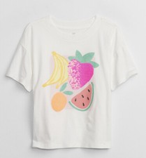 Gap Girls Flippy Graphic T-shirt New Off White w/ Sequin Fruit Size XXL 14/16