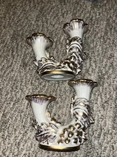 2 VINTAGE ROYAL HEAGER DOUBLE CANDLE STICK HOLDER 6" high 7" long