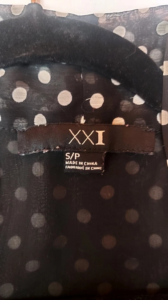 XXI Brand Sheer Black w/White Polka Dots Dress Women's Size Small/Petite - Image 3 of 4