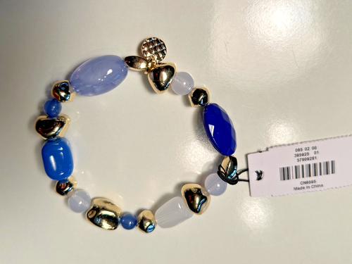 TALBOTS NWT Beaded Royal Blue Multi Stretch Bracelet w/ Talbots Gift Box - Picture 6 of 16