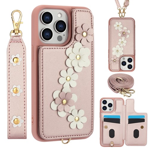Blumen Crossbody Riemen Karten Halter Brieftasche Etui für iPhone 16 Pro Max 15 14 13 12 - Bild 6 von 65
