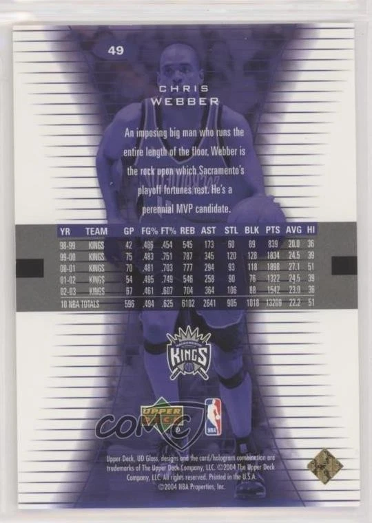 2003-04 UD Glass Gold /100 Chris Webber #49 HOF - Image 2 of 2