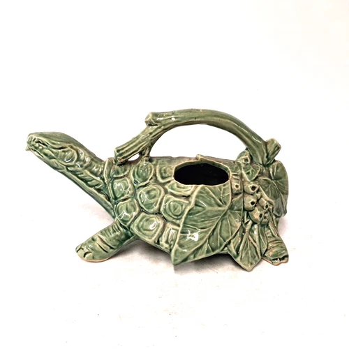 Vintage McCoy Turtle Watering Can Planter Green Ceramic Figural MCM USA Pottery