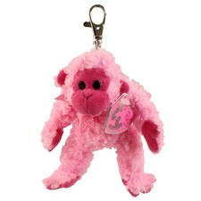 TY Pinkys - JULEP the Pink Monkey (Metal Key Clip) (4 inch) - MWMTs Beanie Toy