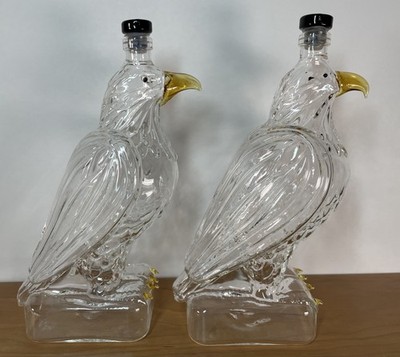 Pair American Eagle Whiskey Glass Decanter Bottles