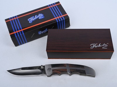Herbertz AISI 420 Folding Knife   Wood Inlay Handle   Presentation Box   NOS