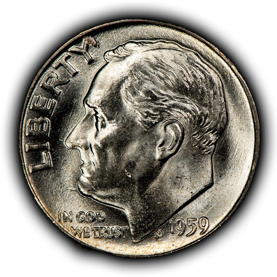1959 10c Silver Roosevelt Dime - PQ Neon Rainbow Toning - BU - SKU-Z6337 - Image 3 of 4