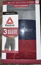 Reebok  3-Pair Mens Boxer Brief Performance Polyester 9" Inseam  M