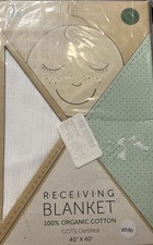 100% Organic Cotton GOTS Certified Baby Receiving Blanket 40" X 40" WHITE NEW
