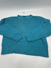 Vtg Liz Sport Knit Crew Neck Sweater Womens LARGE Blue 100% Cotton MADE IN USA