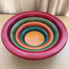 Vintage Manzoni Pietro for Vietri Wood Tiered Bowl Italy Bergamo 11.5in Colorful