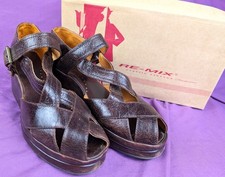 Re-mix Vintage Meadow Brown Croc Sz 8 Buckle Sandals Wedge Platform Leather