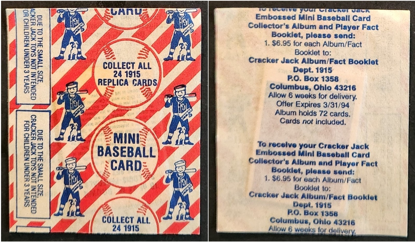 Mordecai “Three Finger” Brown - 1915 Cracker Jack Replica Baseball Card – NOS