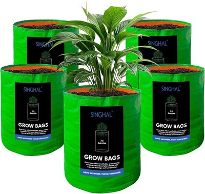 SINGHAL 5 Pcs 7.5 Gallon Grow Bags, Reusable Fabric Pots for Vegetables & Plants
