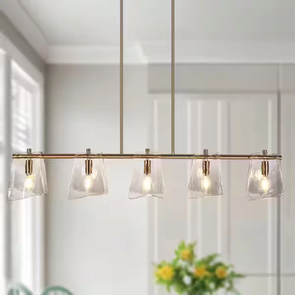 Pingente de ilha de cozinha Elisabette 5 - Light 41,5"" W linear glam cinza vidro - Imagem 3 de 3