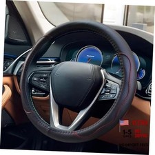 Car Steering Wheel Cover, 15 Inch Leather Anti-Slip Breathable Black Red