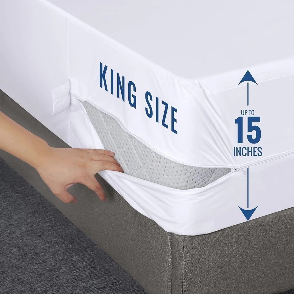 Utopia Bedding Colchão com Zíper Encasement King, 100% Impermeável Branco  - Imagem 3 de 3