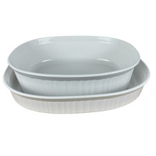 2 Corning Ware French White Oval Casserole F-2-B, 2.8 Liter NO LIDS & F-4-B 2.5L