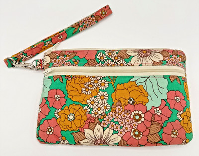 Retro Super Soft Atticus Creations Floral Wristlet/Clutch Purse Bag