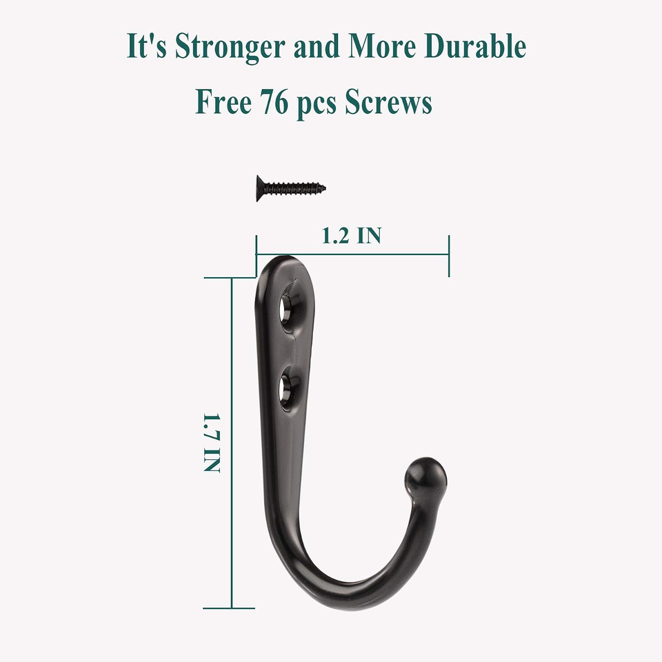 Coat Hooks-38 Pack Farmhouse Hooks with Metal Screws, Black Decorative ...
