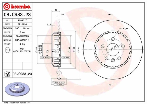 2X Brembo Bremsscheibe 08.C983.23 FüR Land Rover-image
